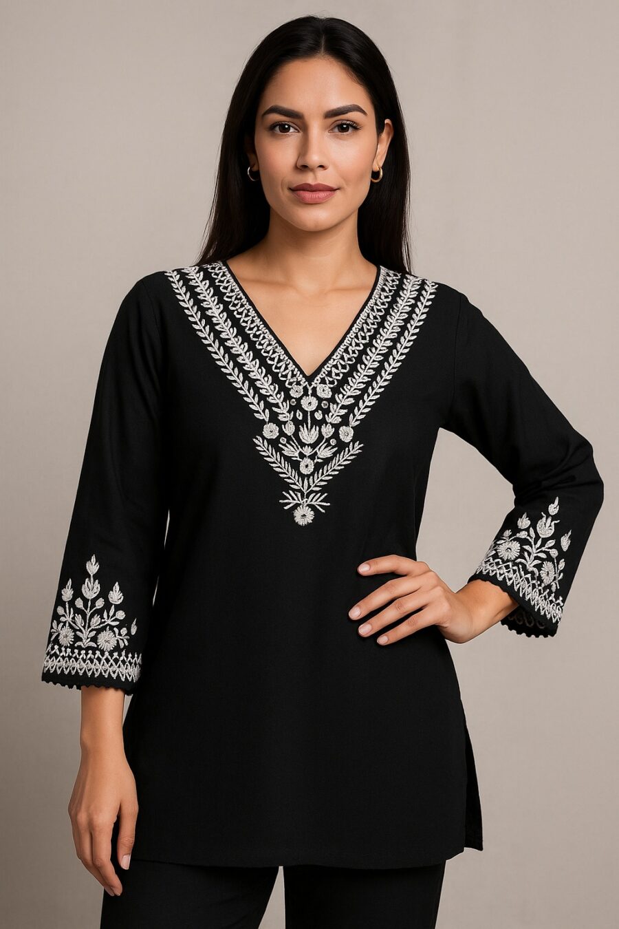 Classic Black Floral Embroidery Kurta