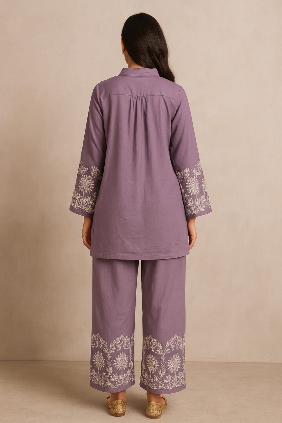 “Embroidered Cotton Flex Co-ord Set – Navy, Lavender, Magenta” - Image 4