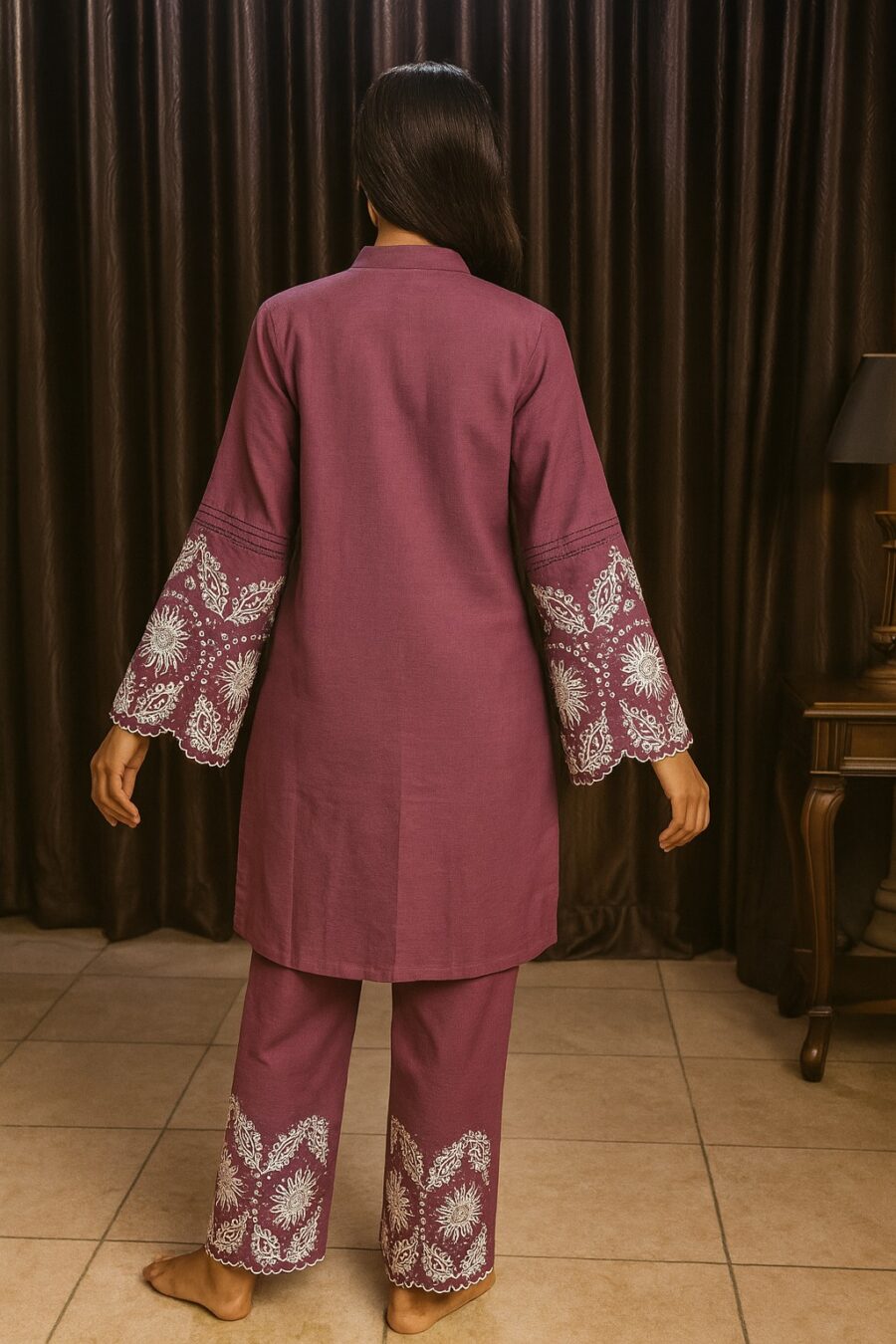 “Embroidered Cotton Flex Co-ord Set – Navy, Lavender, Magenta” - Image 10