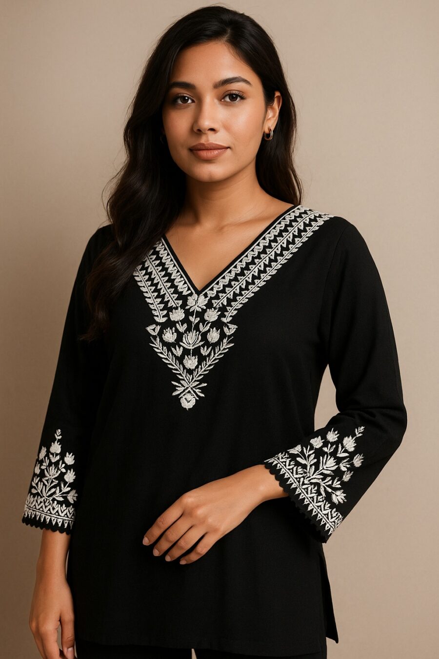 Classic Black Floral Embroidery Kurta