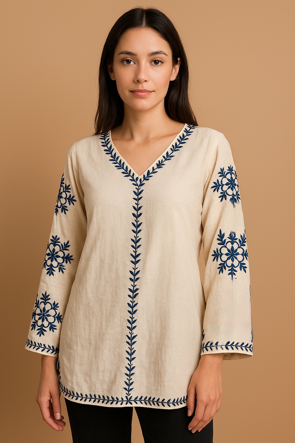 Ethnic Cotton Flex Kurta with Floral Sleeve Embroidery – Trendy Women’s Wear - Image 4