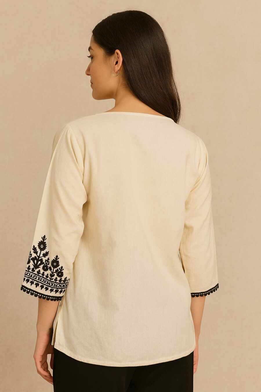 Classic Black Floral Embroidery Kurta - Image 7