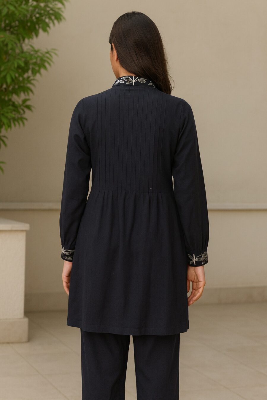 Beige Cotton Kurta Set with Floral Embroidery - Image 6