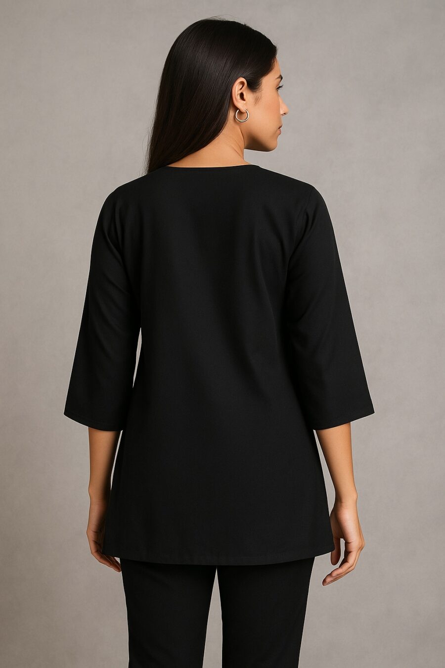 Classic Black Floral Embroidery Kurta - Image 4