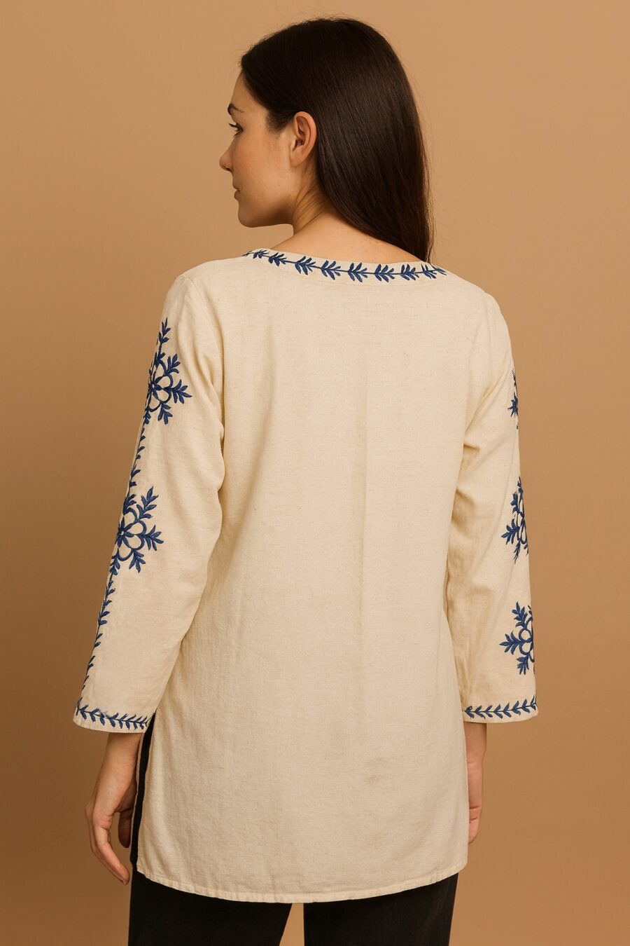 Ethnic Cotton Flex Kurta with Floral Sleeve Embroidery – Trendy Women’s Wear - Image 5