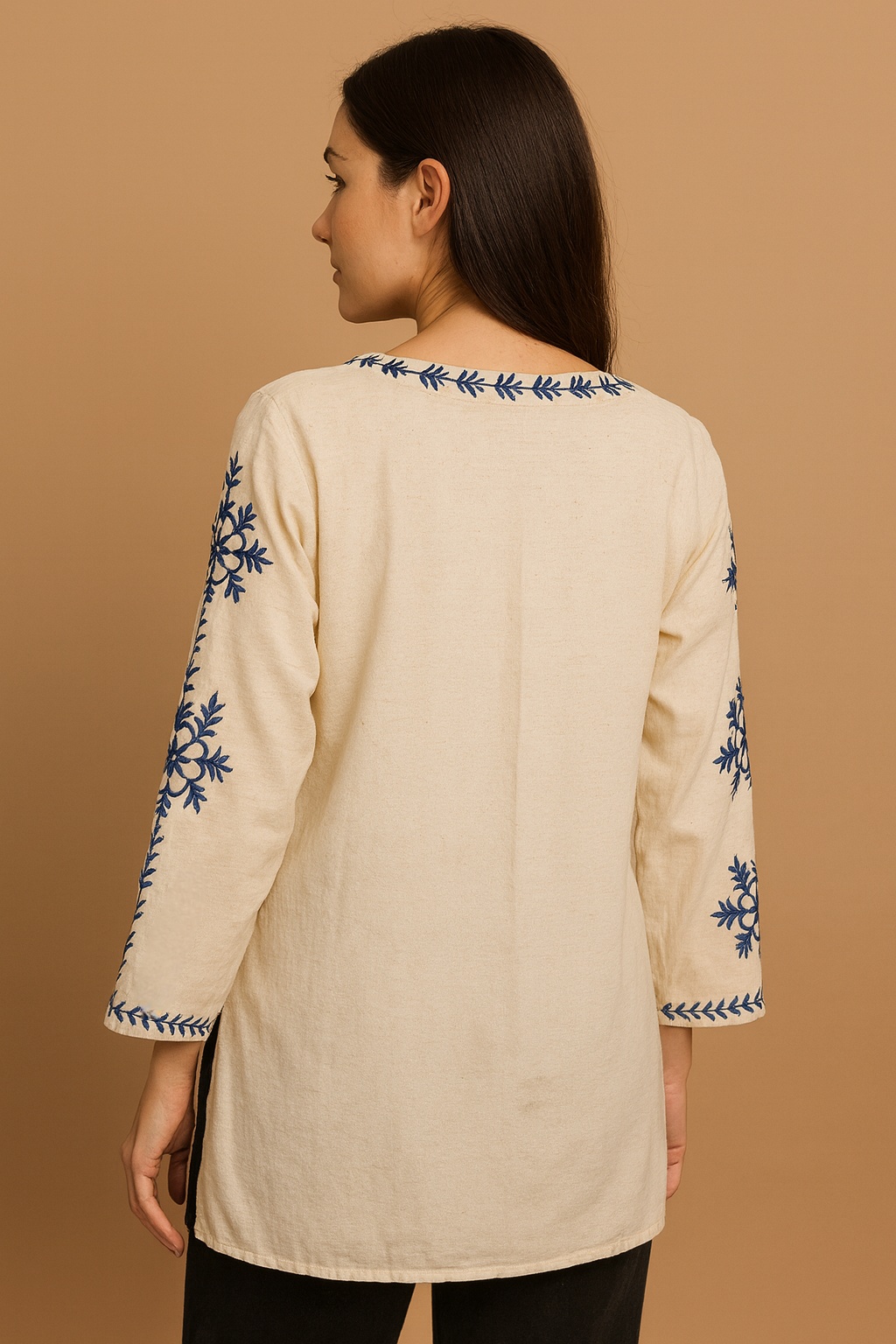Ethnic Cotton Flex Kurta with Floral Sleeve Embroidery – Trendy Women’s Wear - Image 5