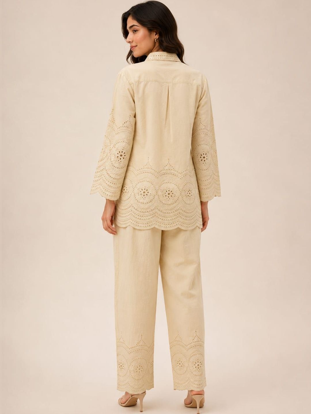 ILAAHA Schiffli Embroidered Cotton Shirt & Trouser Co-Ord Set - Image 33