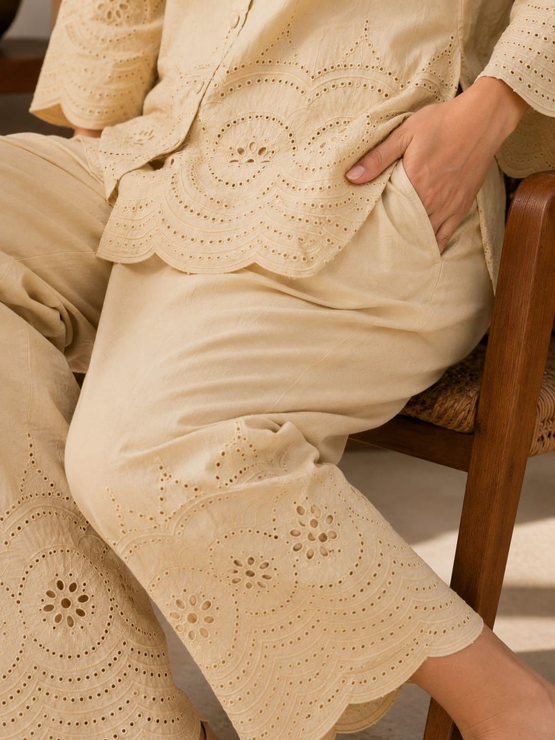 ILAAHA Schiffli Embroidered Cotton Shirt & Trouser Co-Ord Set - Image 30