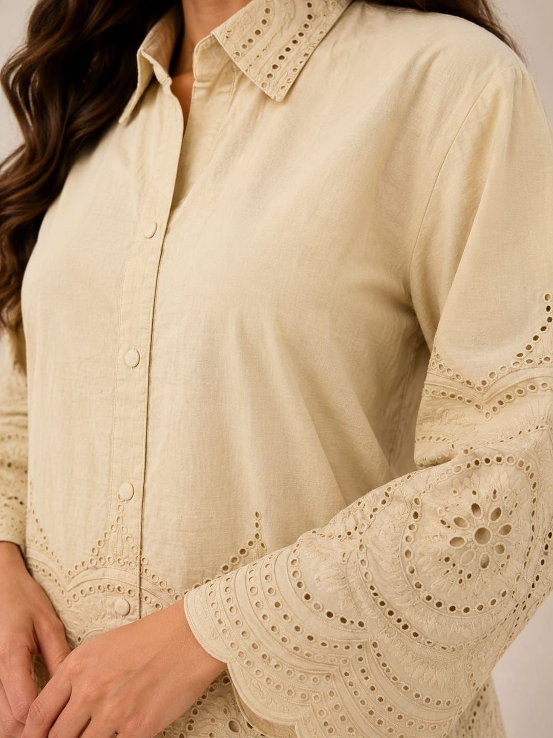 ILAAHA Schiffli Embroidered Cotton Shirt & Trouser Co-Ord Set - Image 28