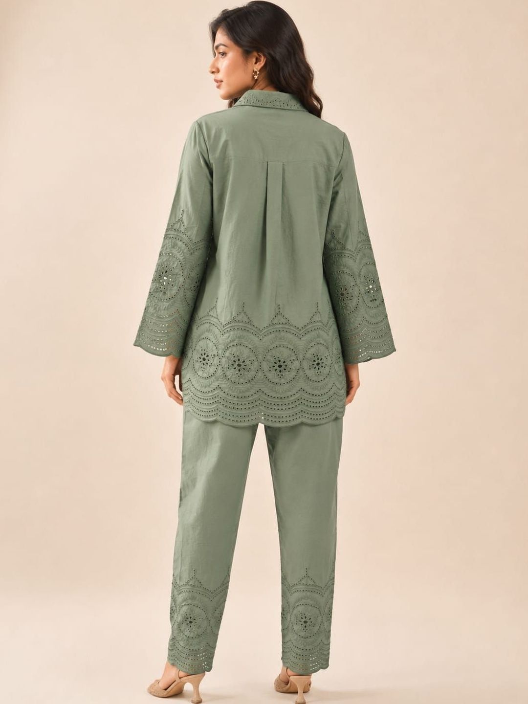 ILAAHA Schiffli Embroidered Cotton Shirt & Trouser Co-Ord Set - Image 39