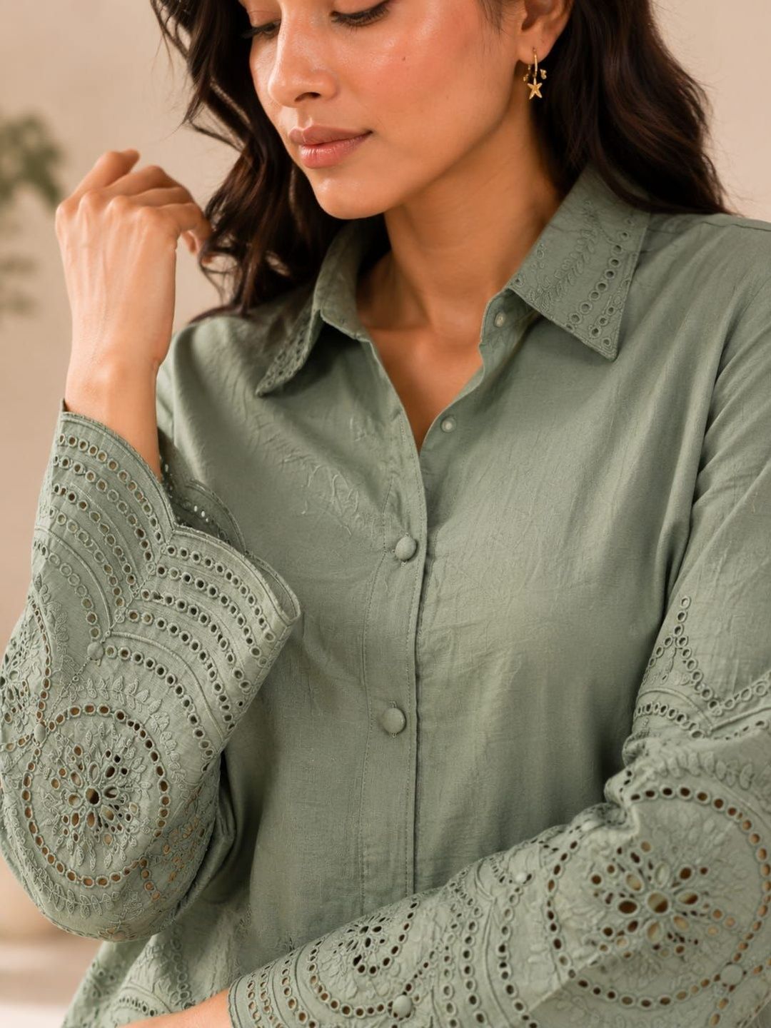 ILAAHA Schiffli Embroidered Cotton Shirt & Trouser Co-Ord Set - Image 32