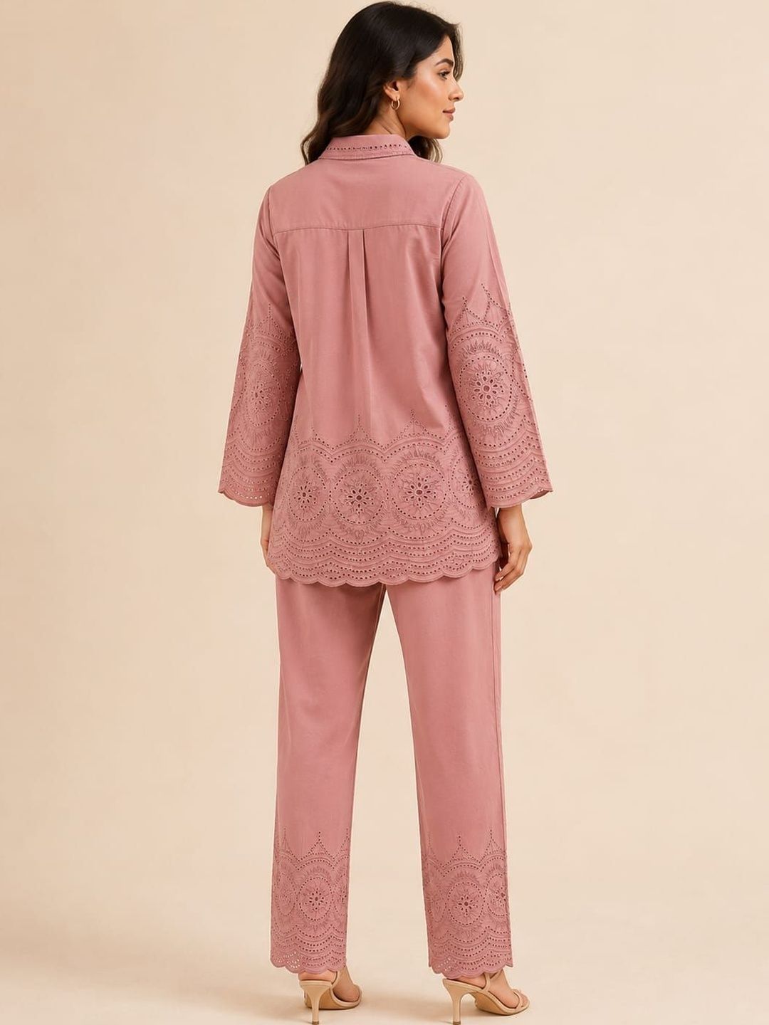 ILAAHA Schiffli Embroidered Cotton Shirt & Trouser Co-Ord Set - Image 21