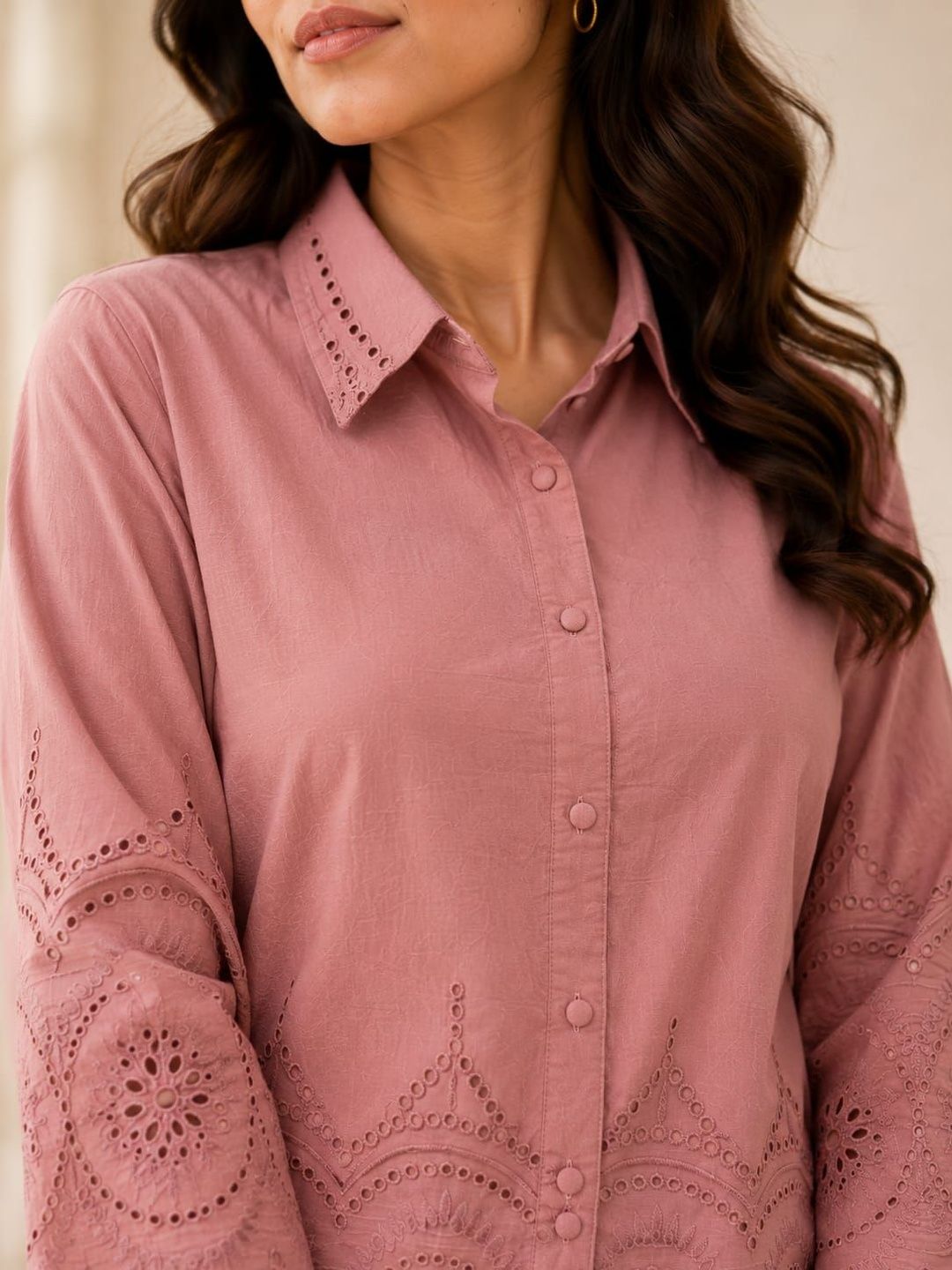 ILAAHA Schiffli Embroidered Cotton Shirt & Trouser Co-Ord Set - Image 20