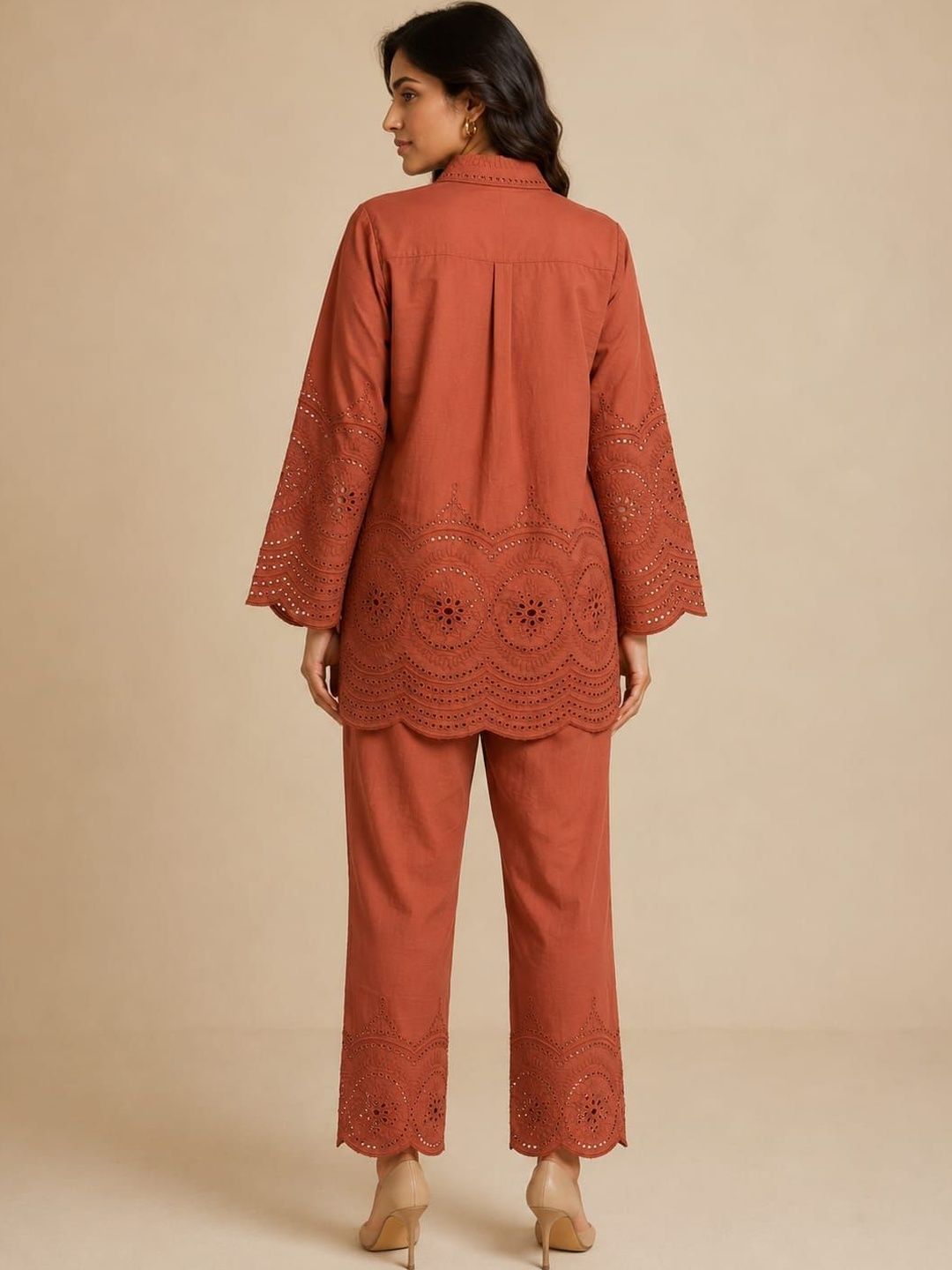 ILAAHA Schiffli Embroidered Cotton Shirt & Trouser Co-Ord Set - Image 11