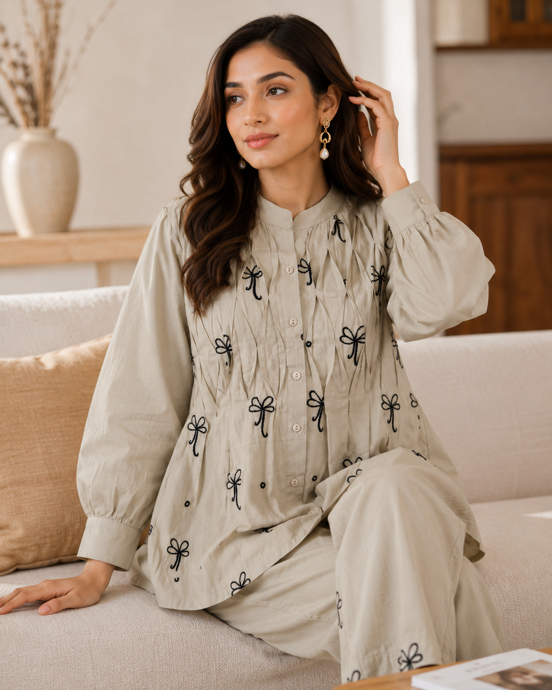 Ilaaha Women Embroidered Cotton Blend Shirt & Trouser Co-ord Set - Image 11