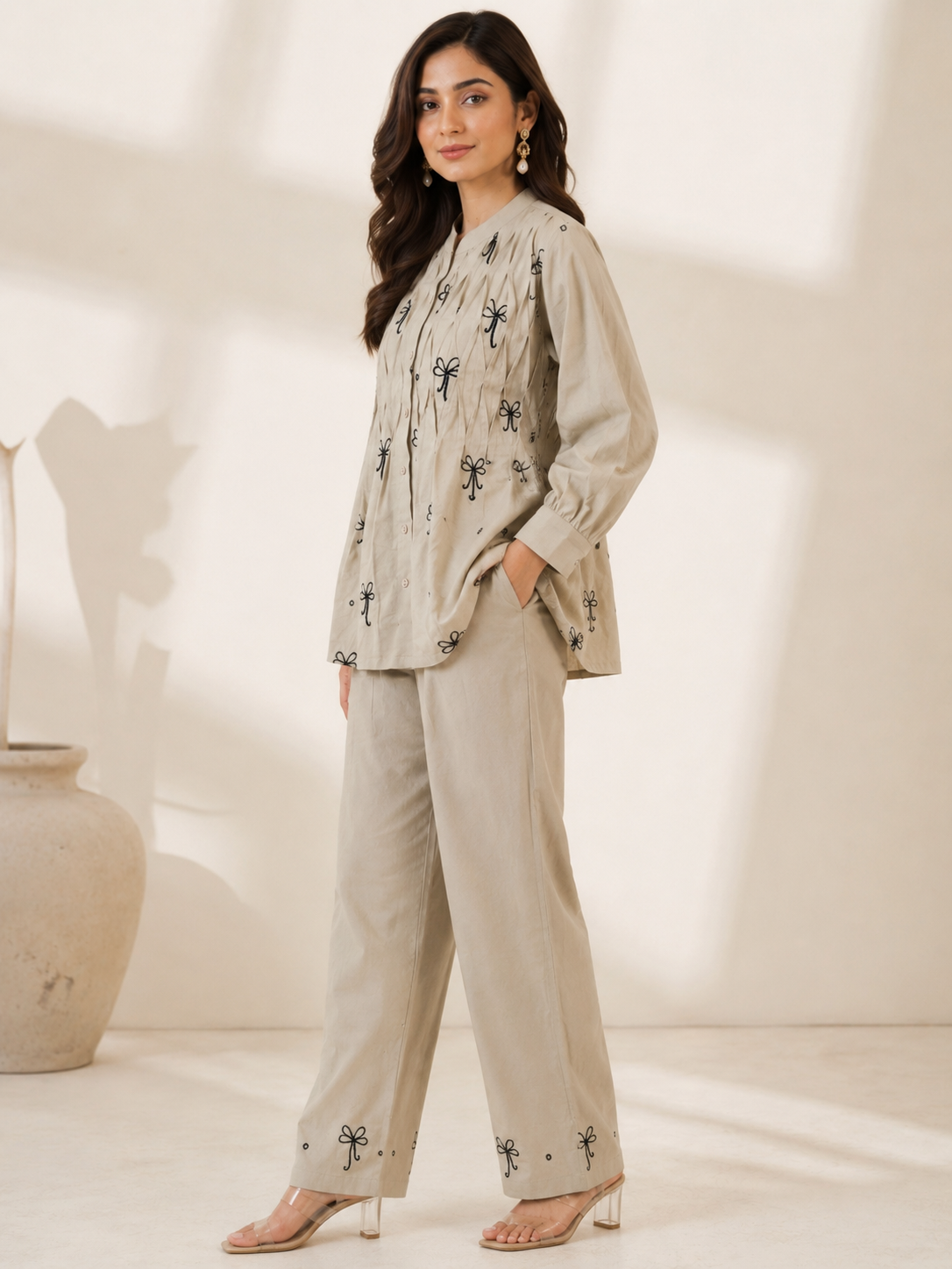 Ilaaha Women Embroidered Cotton Blend Shirt & Trouser Co-ord Set - Image 9
