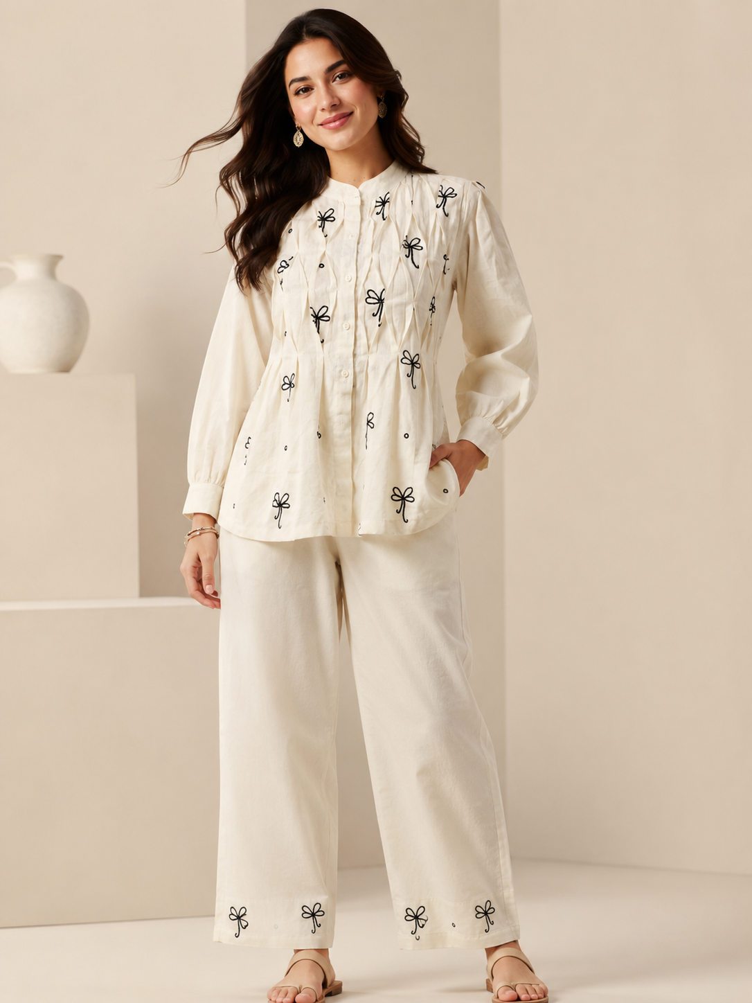 Ilaaha Women Embroidered Cotton Blend Shirt & Trouser Co-ord Set - Image 6