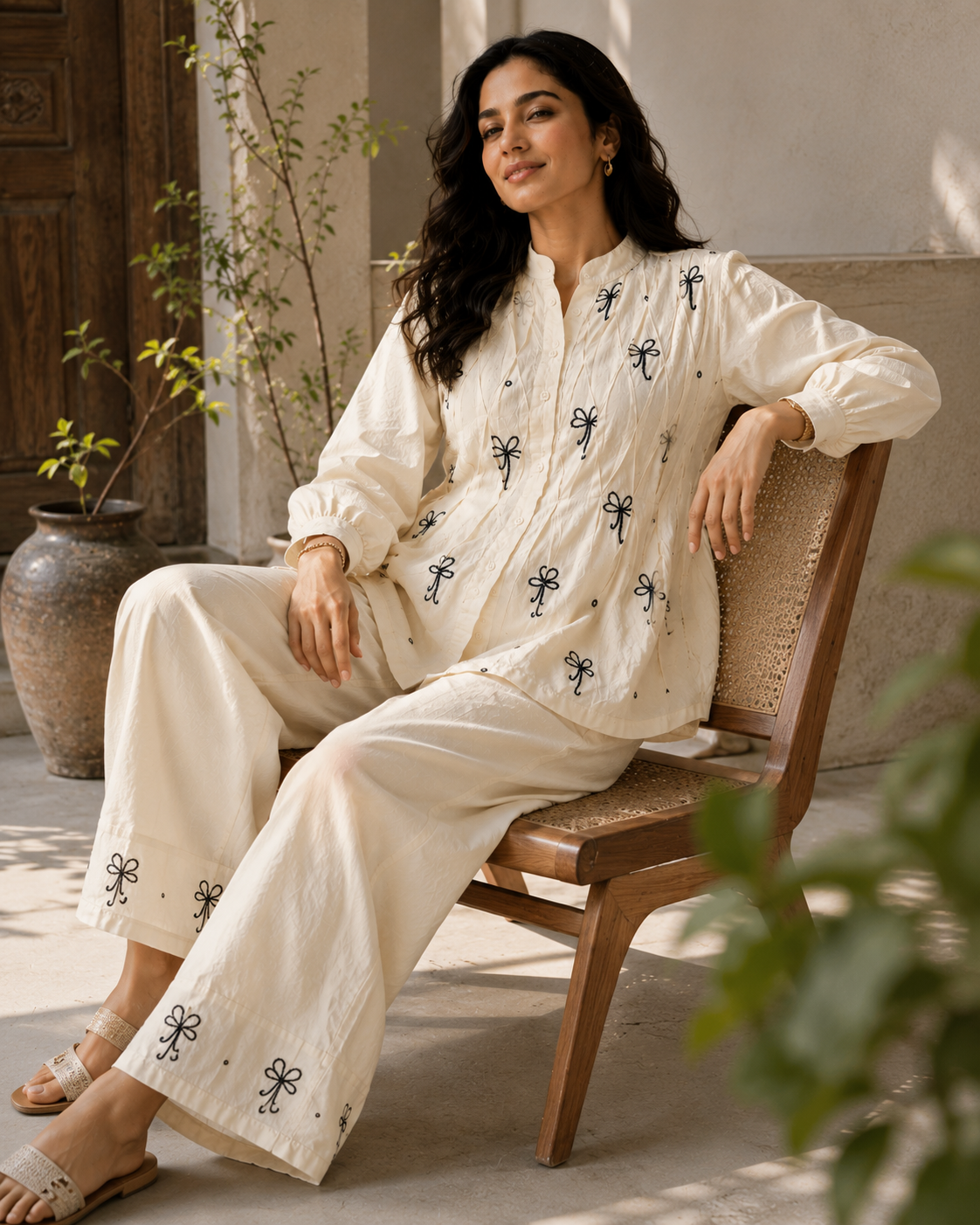 Ilaaha Women Embroidered Cotton Blend Shirt & Trouser Co-ord Set - Image 4