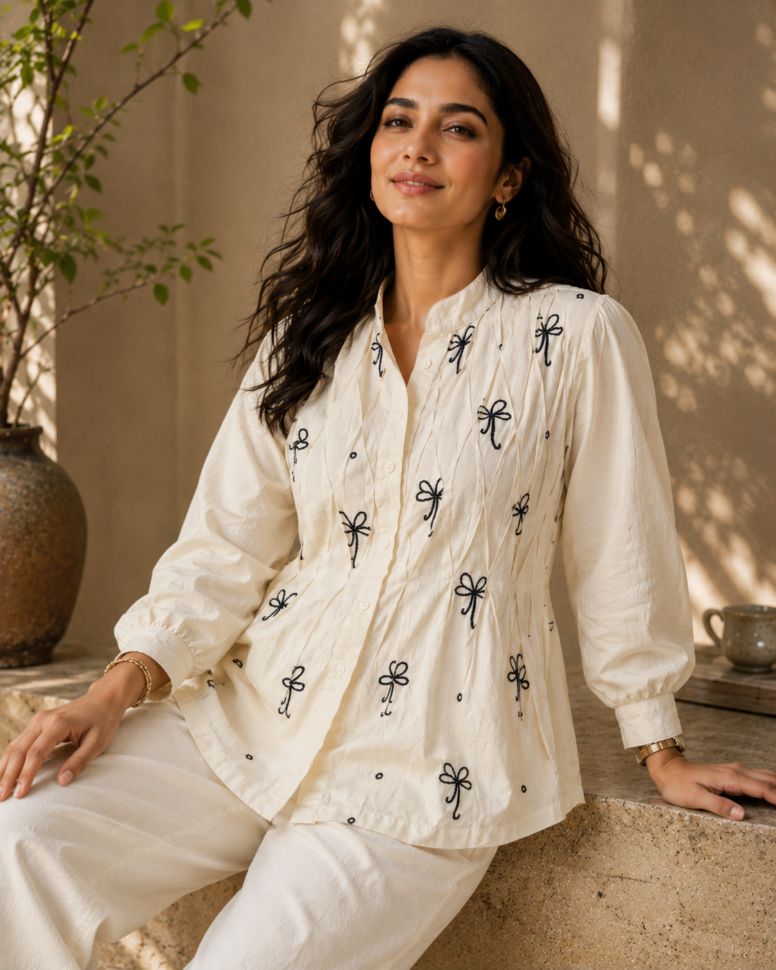 Ilaaha Women Embroidered Cotton Blend Shirt & Trouser Co-ord Set - Image 5