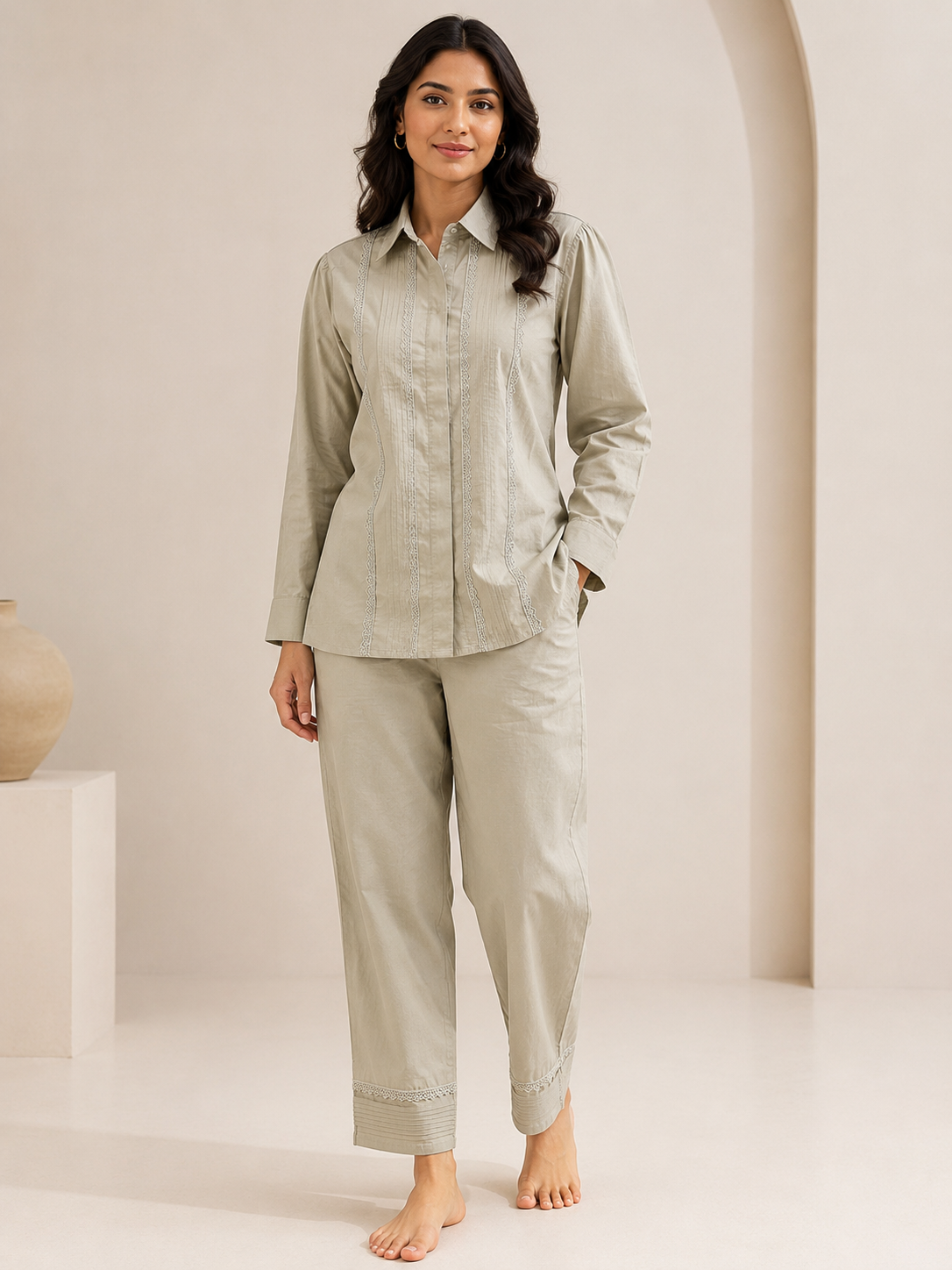 ILAAHA Pure Cotton Self-Design Shirt and Trousers Co-ord Set - Image 32