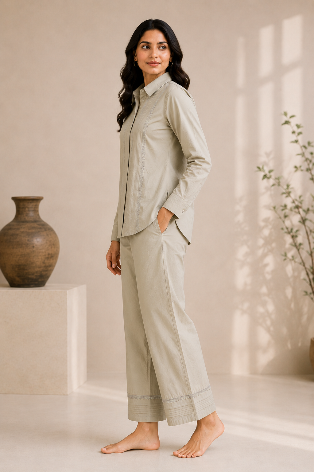 ILAAHA Pure Cotton Self-Design Shirt and Trousers Co-ord Set - Image 35