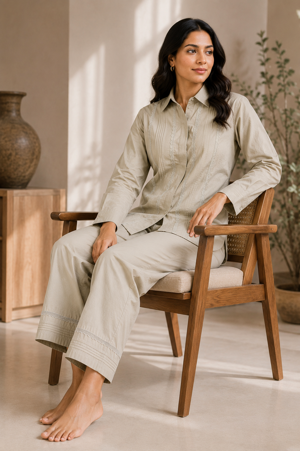 ILAAHA Pure Cotton Self-Design Shirt and Trousers Co-ord Set - Image 36