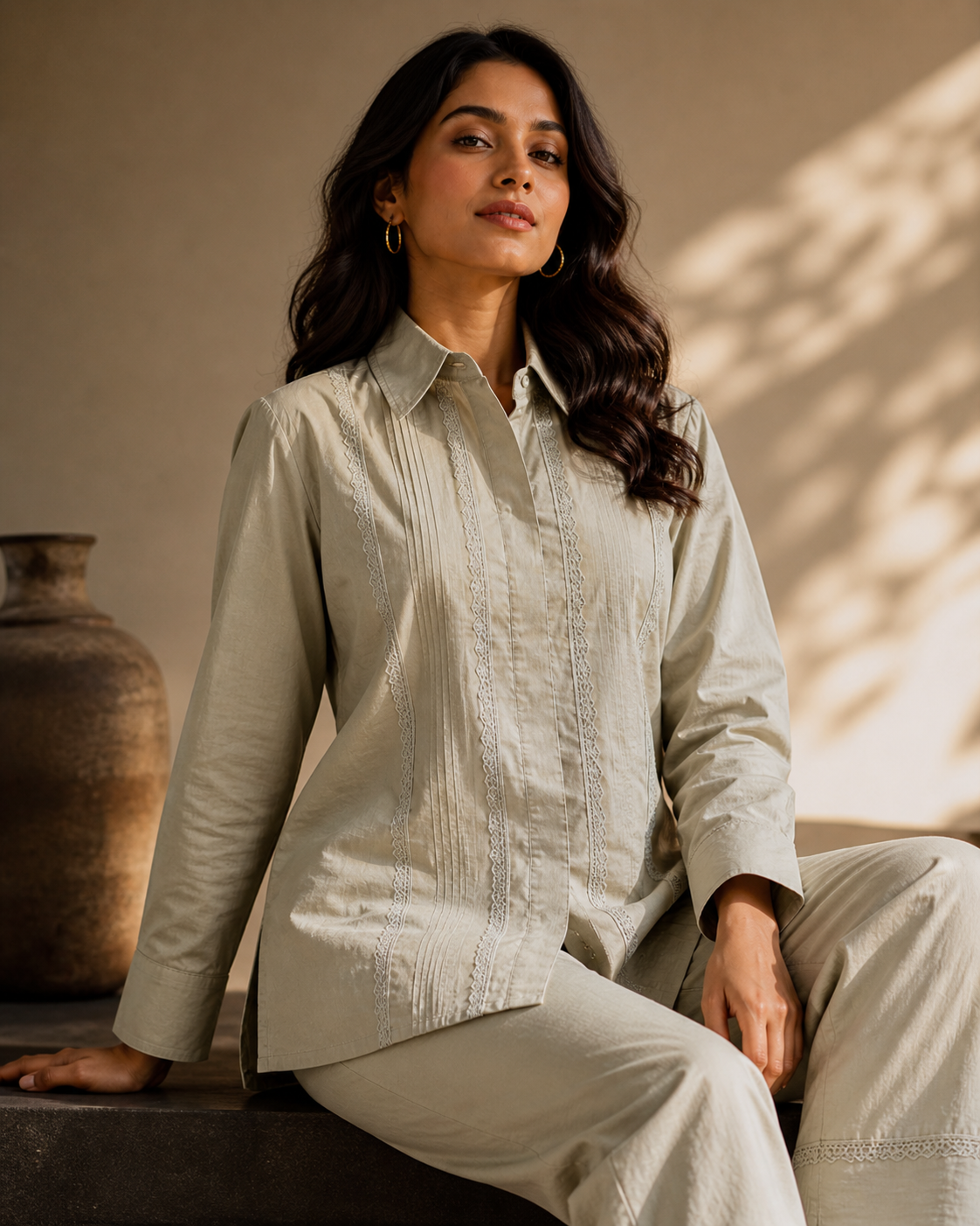 ILAAHA Pure Cotton Self-Design Shirt and Trousers Co-ord Set - Image 38