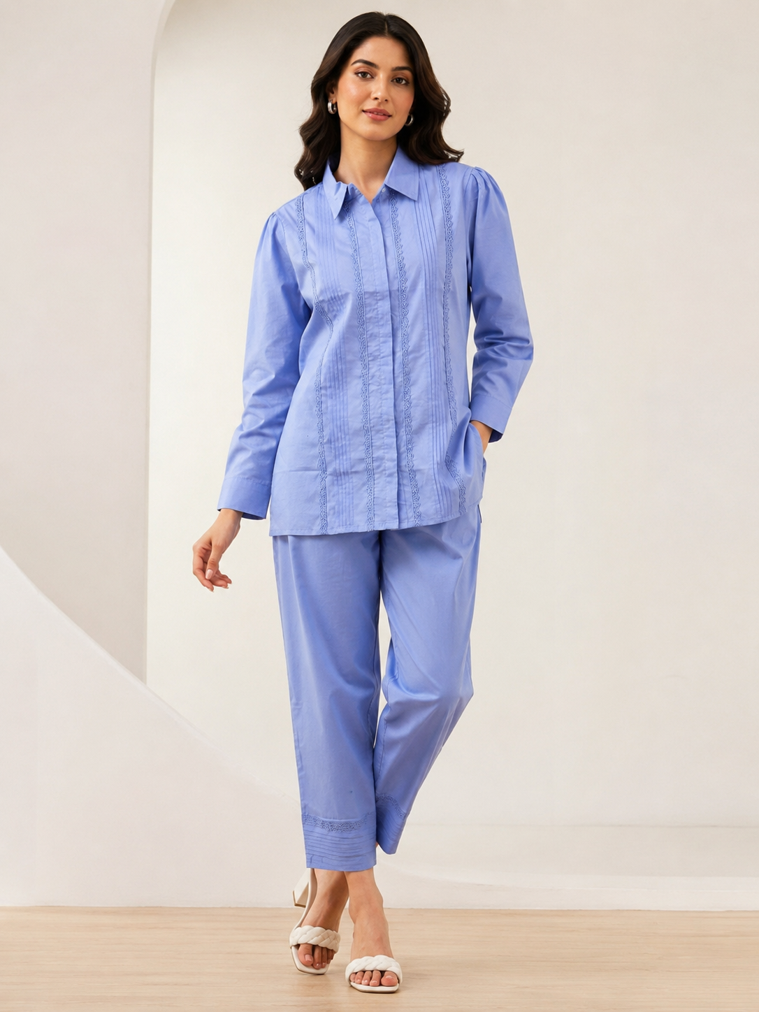 ILAAHA Pure Cotton Self-Design Shirt and Trousers Co-ord Set - Image 18