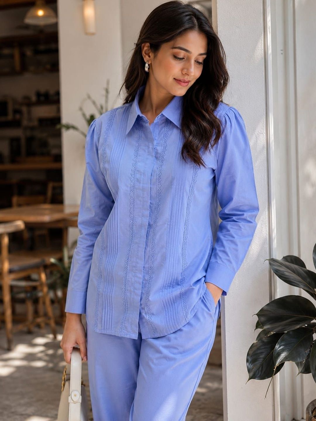 ILAAHA Pure Cotton Self-Design Shirt and Trousers Co-ord Set - Image 31