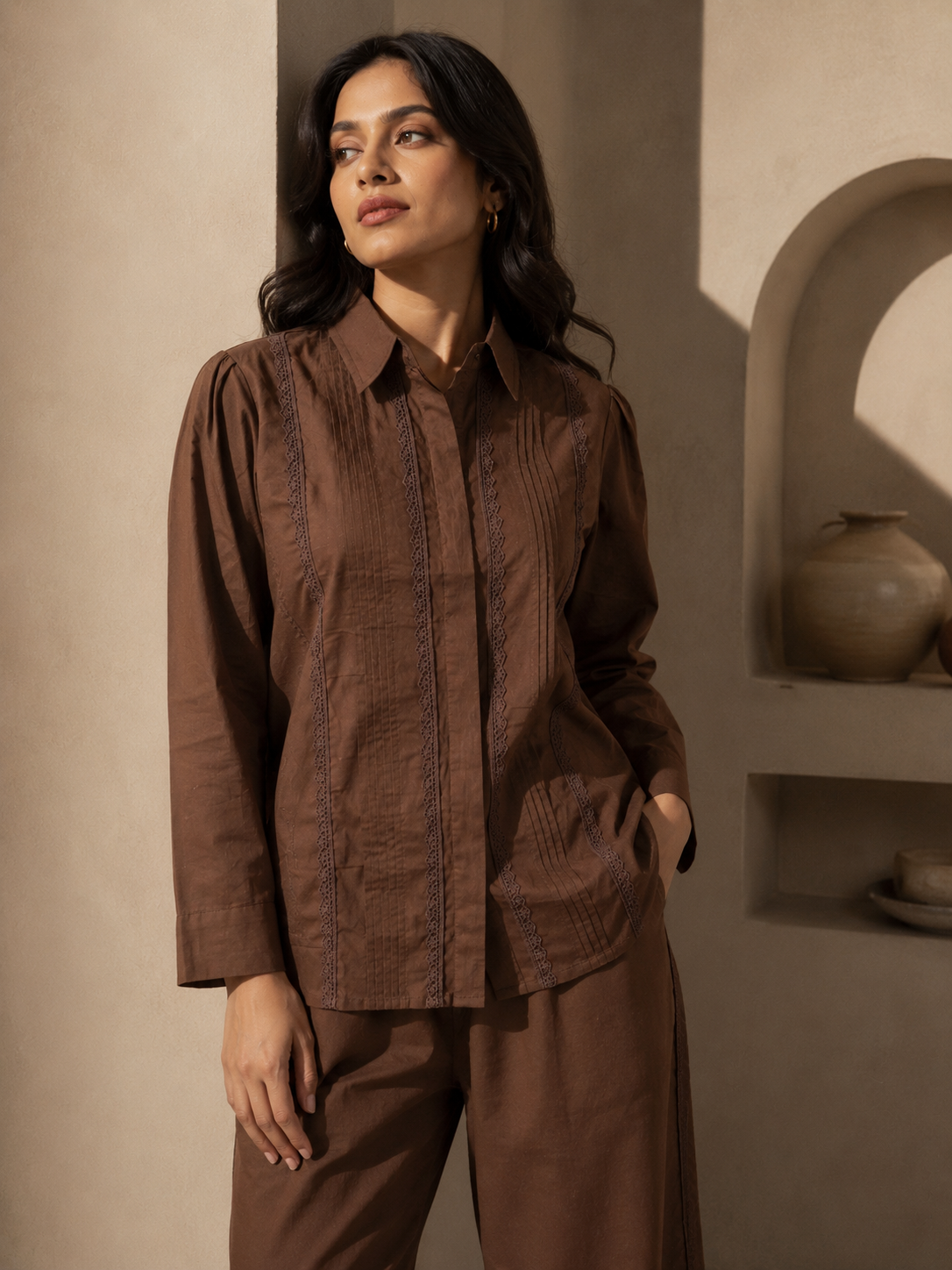 ILAAHA Pure Cotton Self-Design Shirt and Trousers Co-ord Set - Image 11