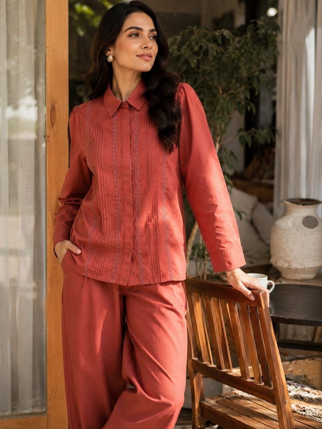 ILAAHA Pure Cotton Self-Design Shirt and Trousers Co-ord Set - Image 4