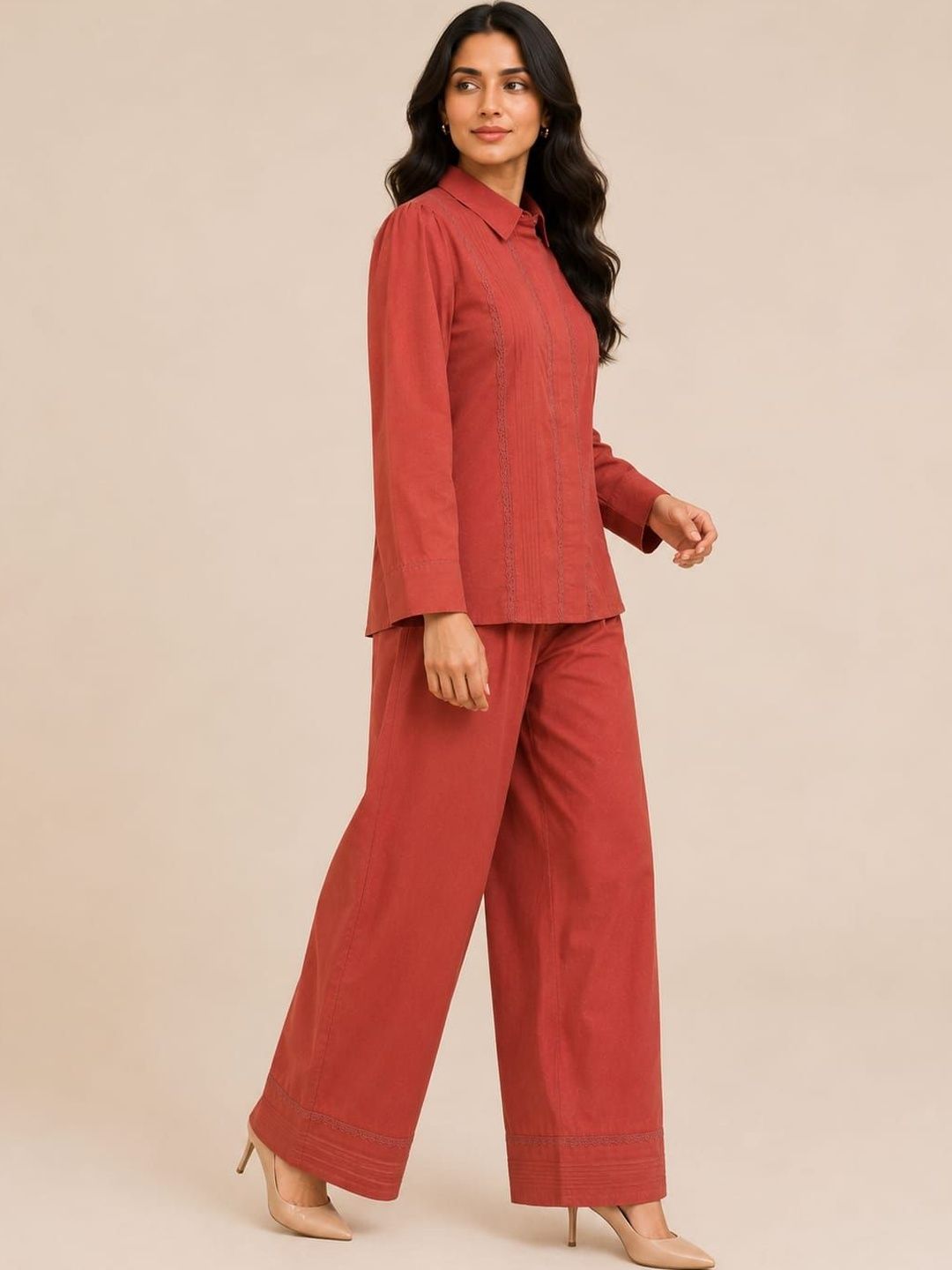ILAAHA Pure Cotton Self-Design Shirt and Trousers Co-ord Set - Image 6