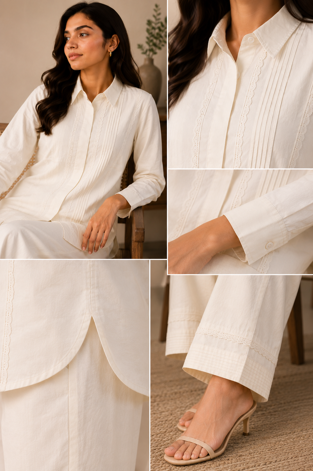 ILAAHA Pure Cotton Self-Design Shirt and Trousers Co-ord Set - Image 29