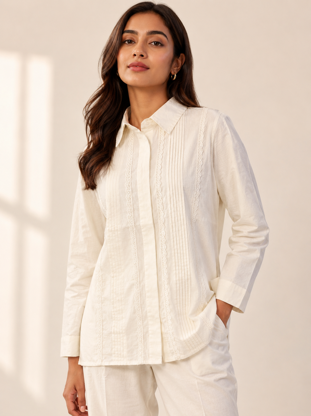 ILAAHA Pure Cotton Self-Design Shirt and Trousers Co-ord Set - Image 27