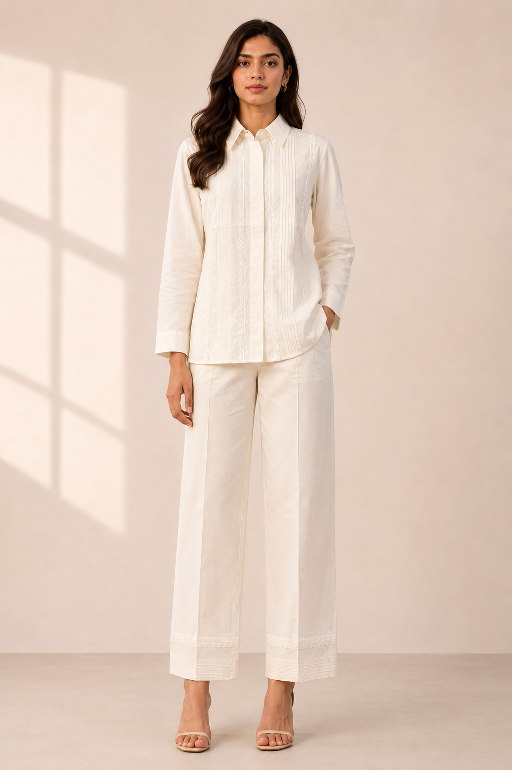 ILAAHA Pure Cotton Self-Design Shirt and Trousers Co-ord Set - Image 30