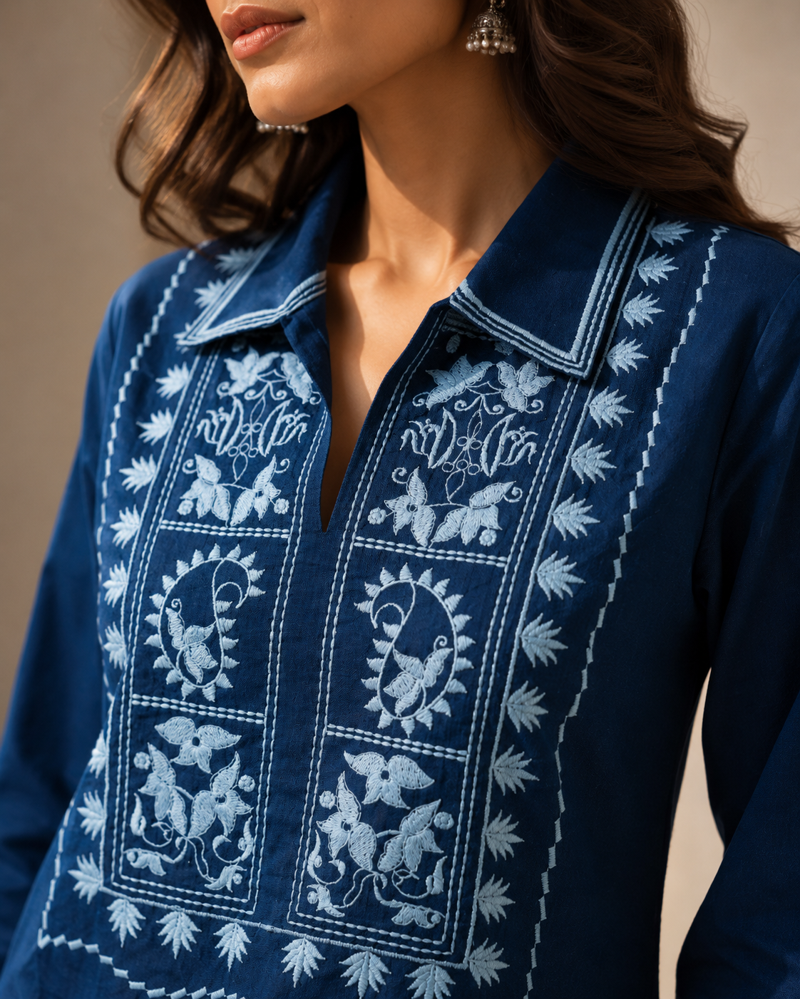 ILAAHA Cotton Blend Embroidered Tunic with Trousers Co-ord Set - Image 6