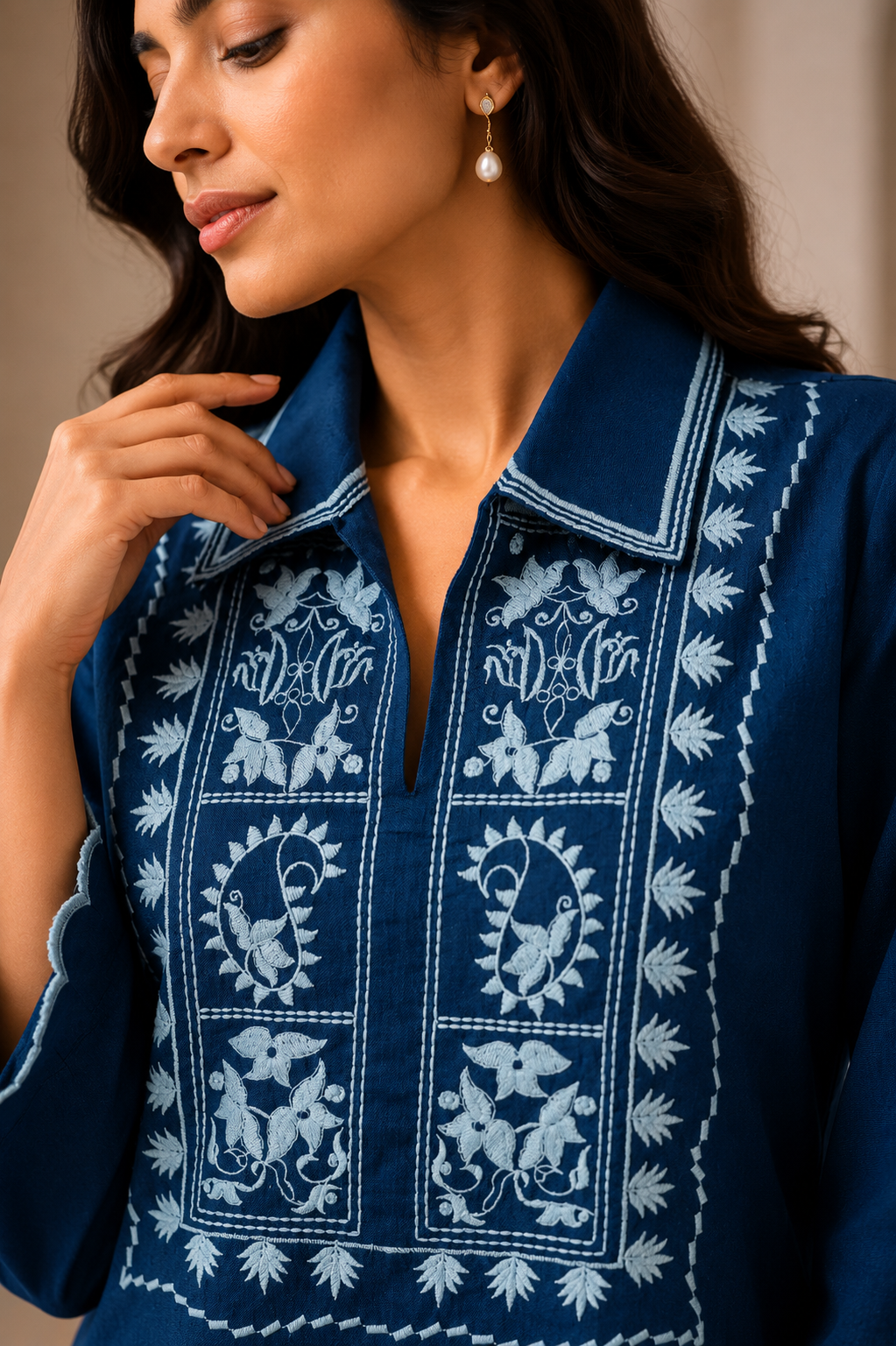 ILAAHA Cotton Blend Embroidered Tunic with Trousers Co-ord Set - Image 8