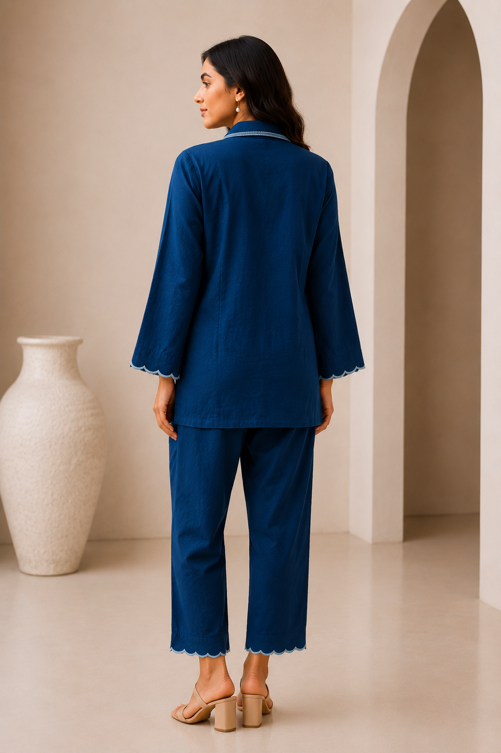 ILAAHA Cotton Blend Embroidered Tunic with Trousers Co-ord Set - Image 3