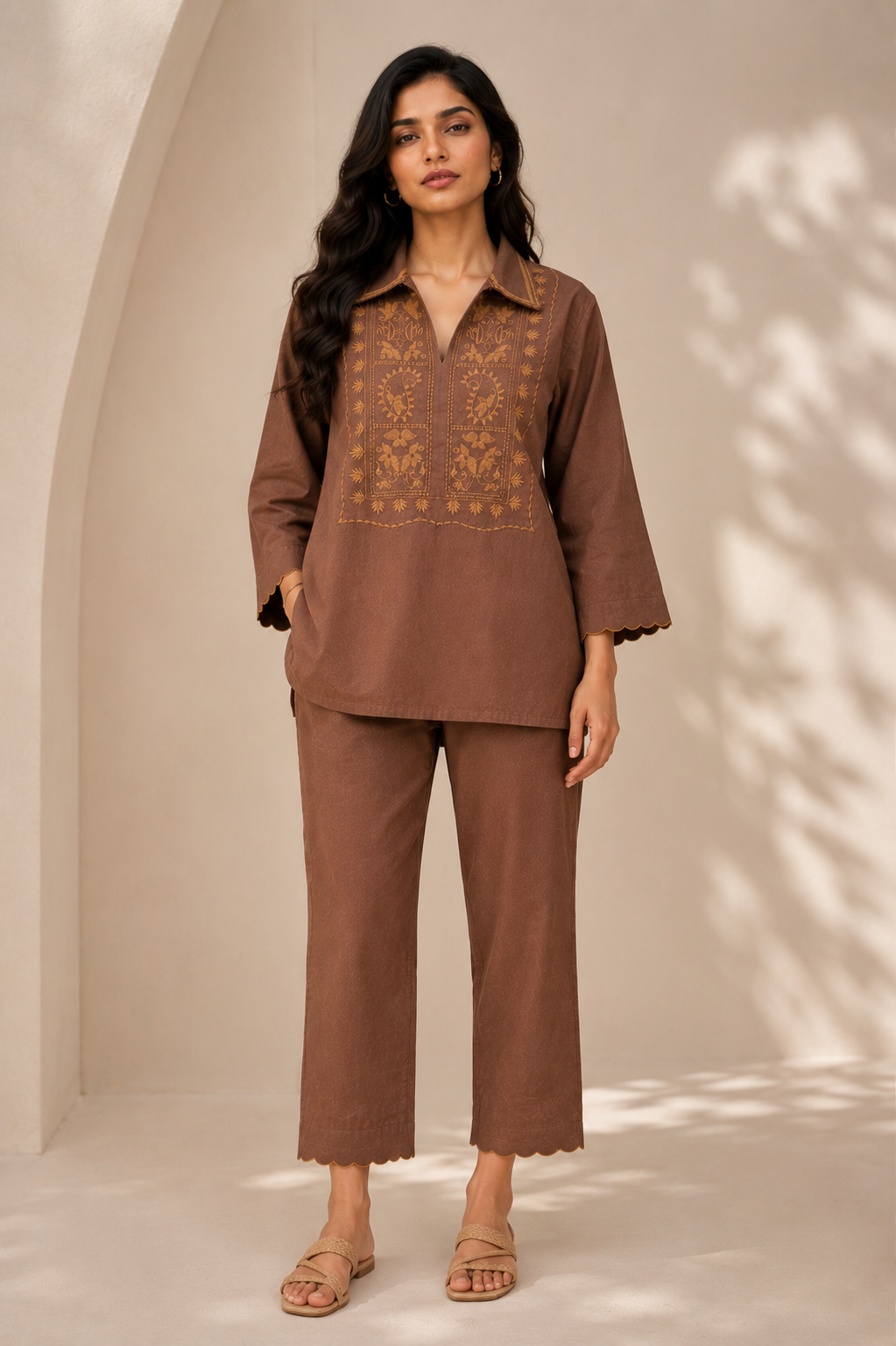 ILAAHA Cotton Blend Embroidered Tunic with Trousers Co-ord Set - Image 9