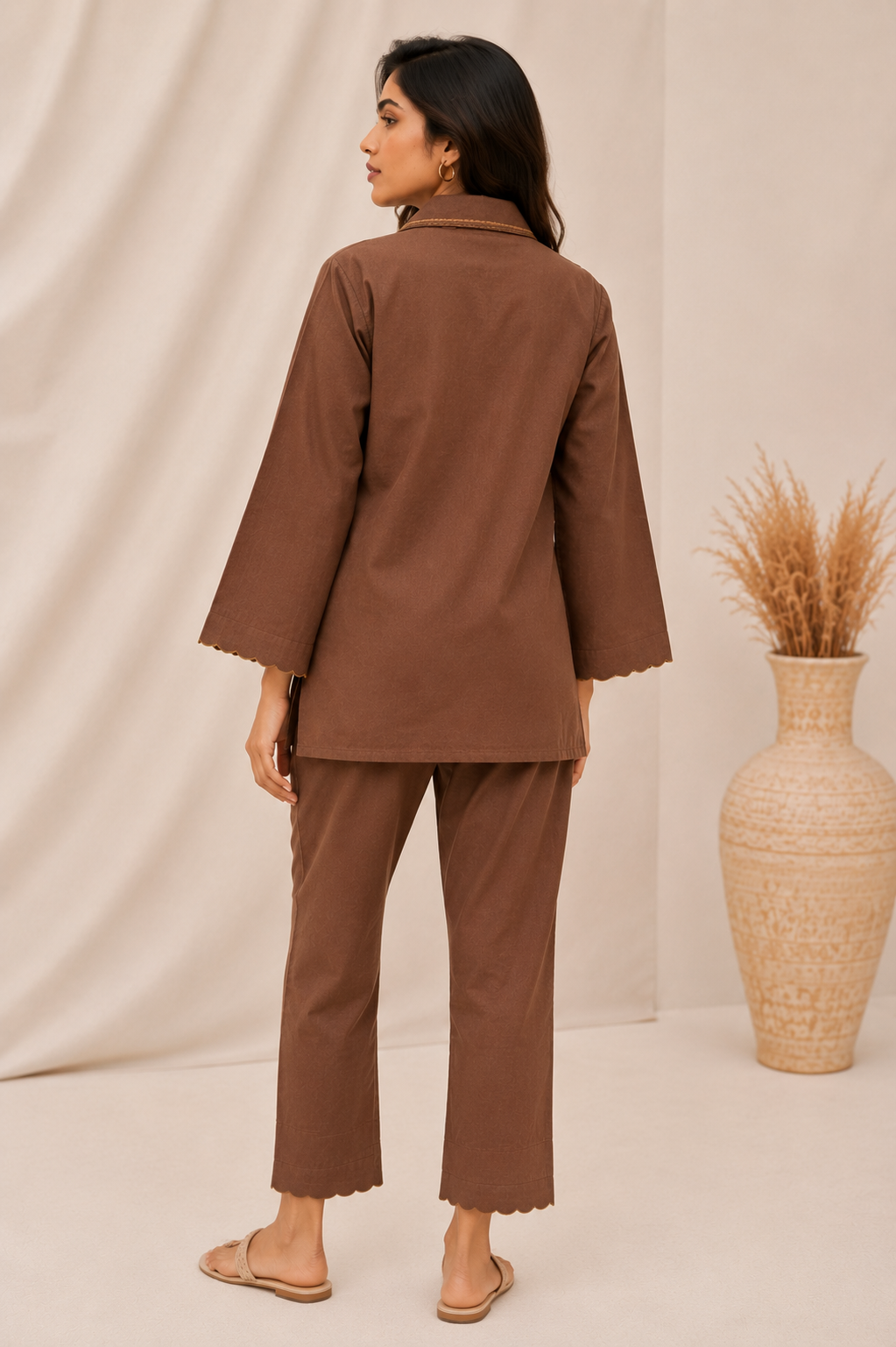 ILAAHA Cotton Blend Embroidered Tunic with Trousers Co-ord Set - Image 10