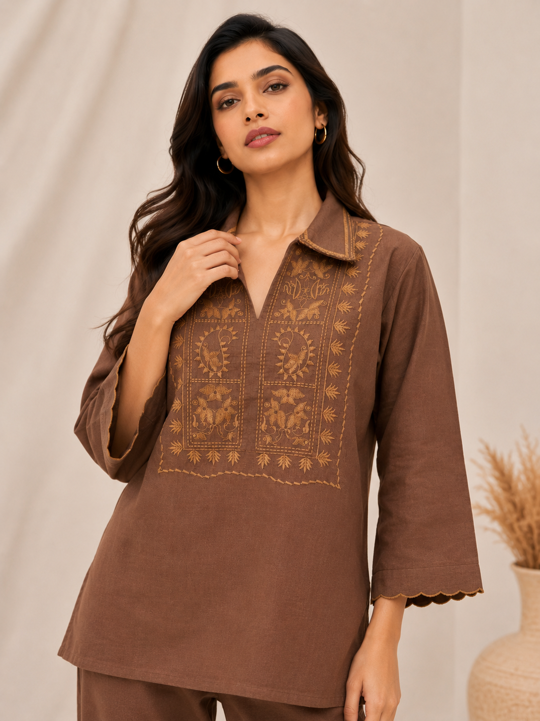 ILAAHA Cotton Blend Embroidered Tunic with Trousers Co-ord Set - Image 14