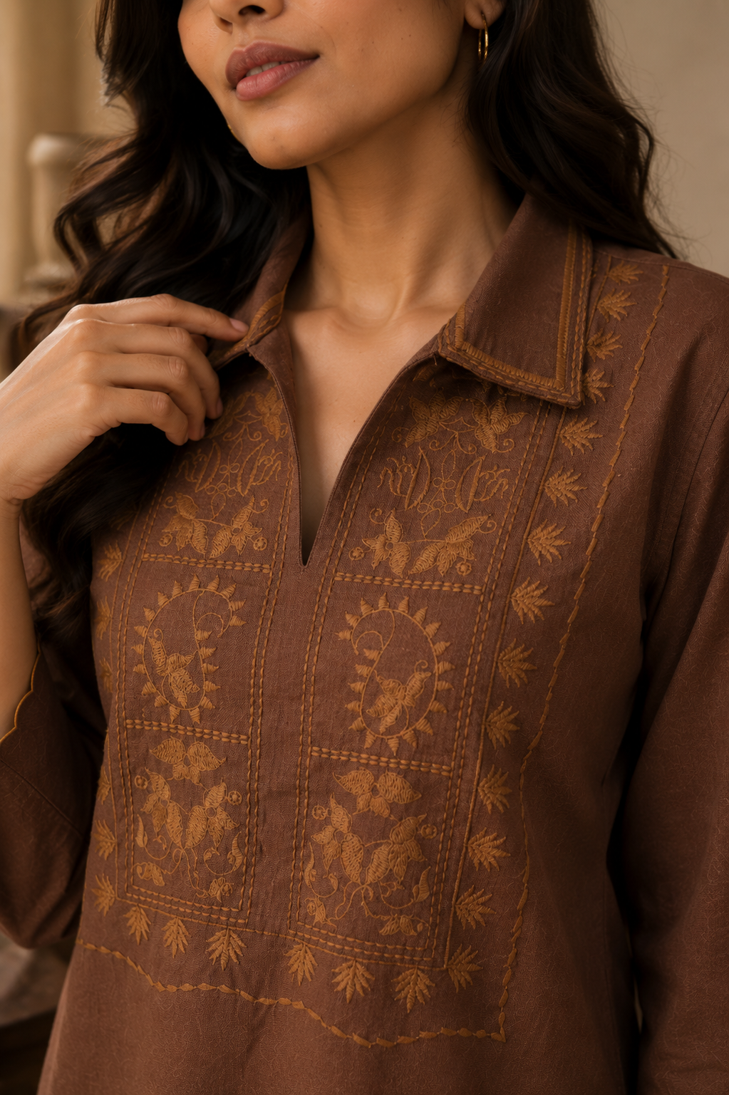 ILAAHA Cotton Blend Embroidered Tunic with Trousers Co-ord Set - Image 15