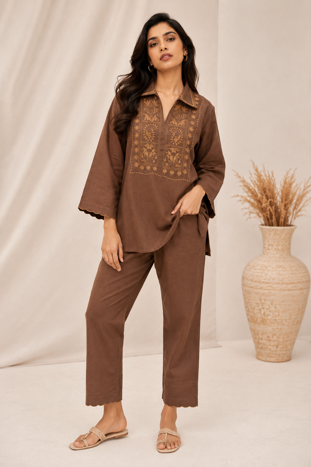 ILAAHA Cotton Blend Embroidered Tunic with Trousers Co-ord Set - Image 16