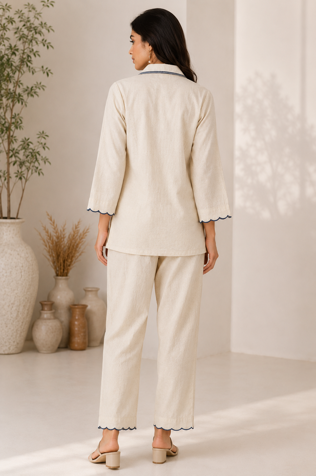 ILAAHA Cotton Blend Embroidered Tunic with Trousers Co-ord Set - Image 17