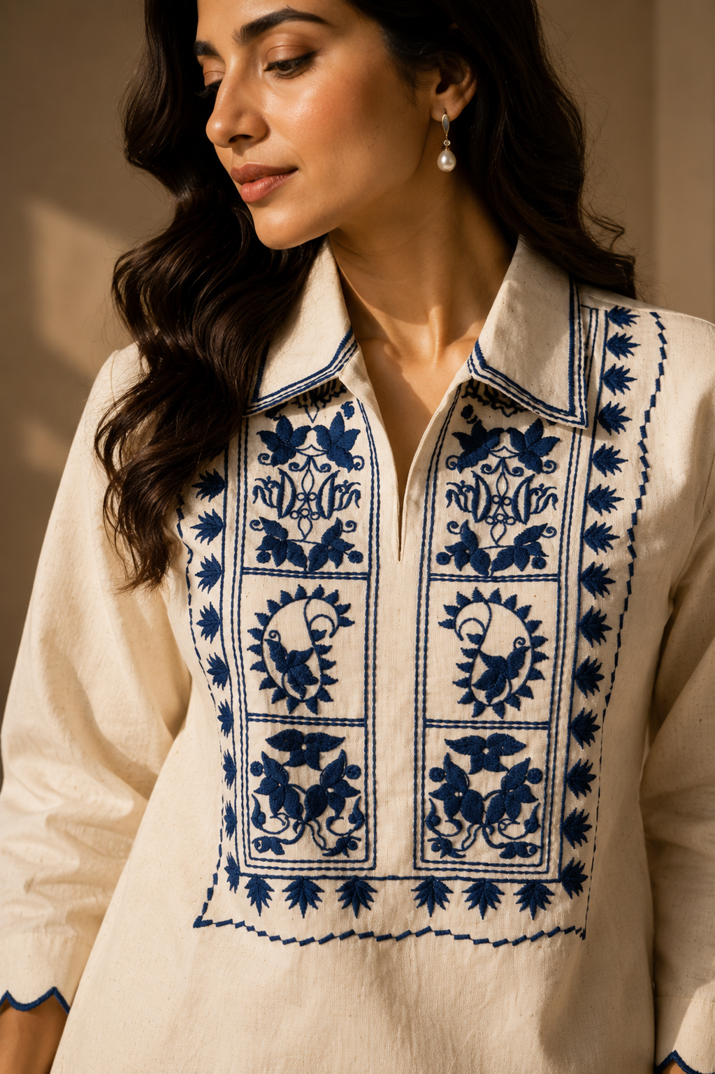 ILAAHA Cotton Blend Embroidered Tunic with Trousers Co-ord Set - Image 21