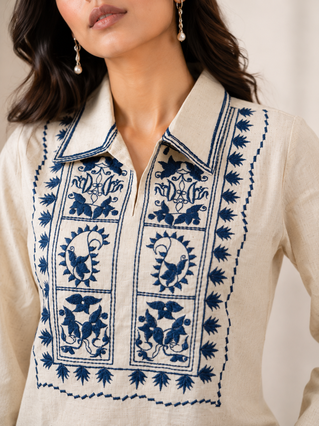 ILAAHA Cotton Blend Embroidered Tunic with Trousers Co-ord Set - Image 22