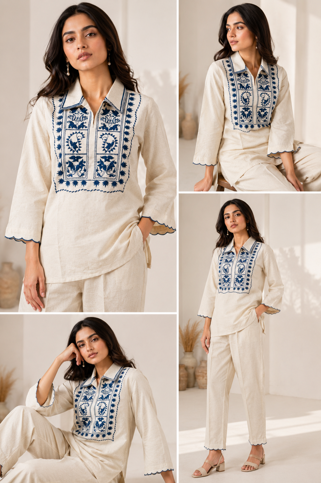 ILAAHA Cotton Blend Embroidered Tunic with Trousers Co-ord Set - Image 23