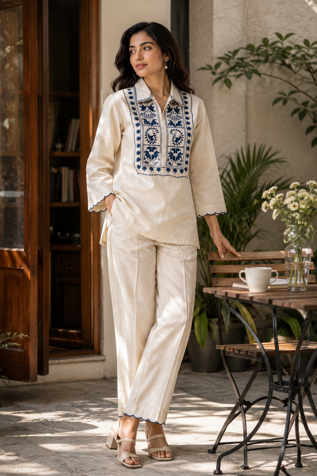 ILAAHA Cotton Blend Embroidered Tunic with Trousers Co-ord Set - Image 24