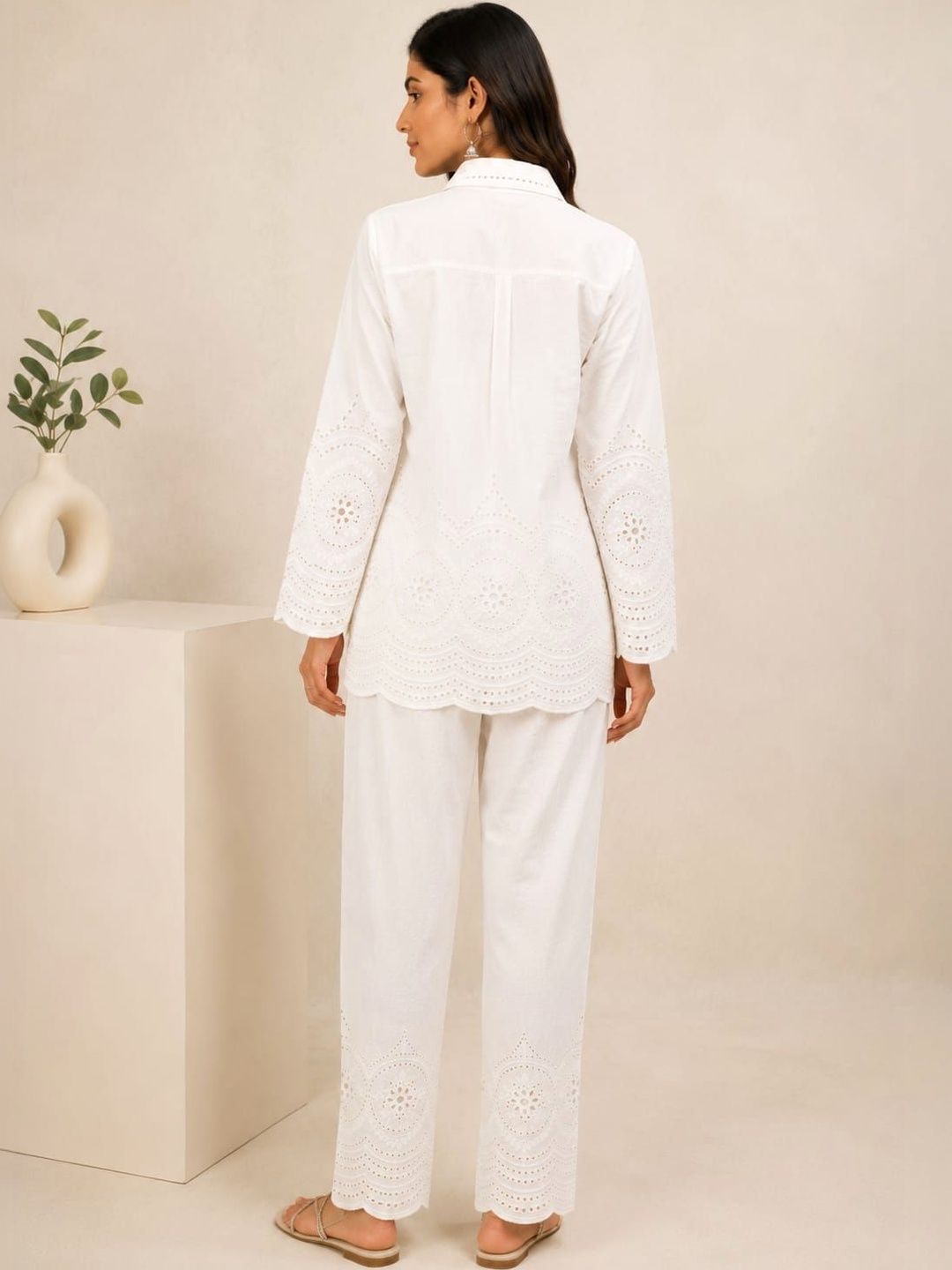ILAAHA Schiffli Embroidered Cotton Shirt & Trouser Co-Ord Set - Image 7