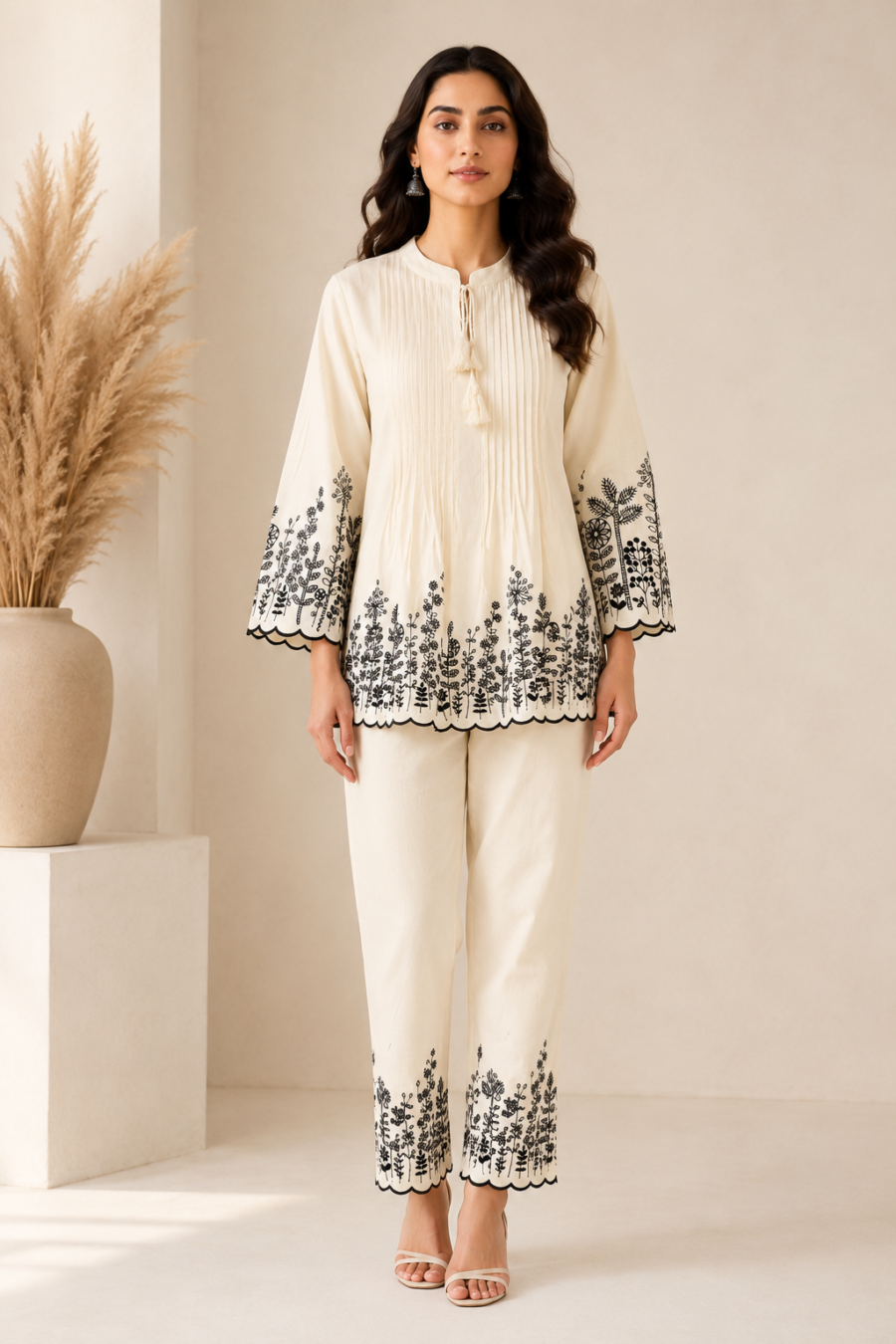 ILAAHA Florals Embroidered Tunic with Trousers Co-ord Set
